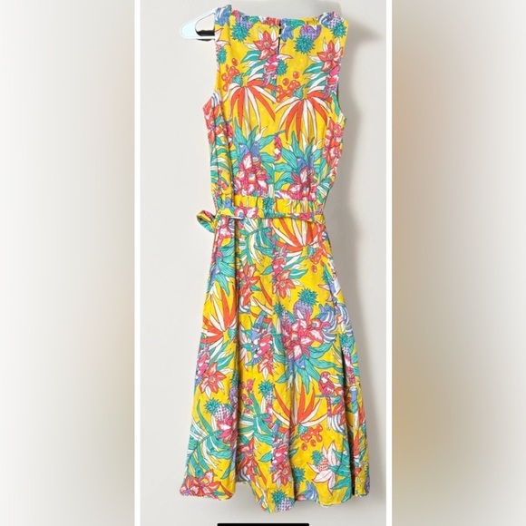 Talbots Tropical Floral Dress | Size 10 | Cotton Sleeveless A-Line Yellow - Picture 5 of 5
